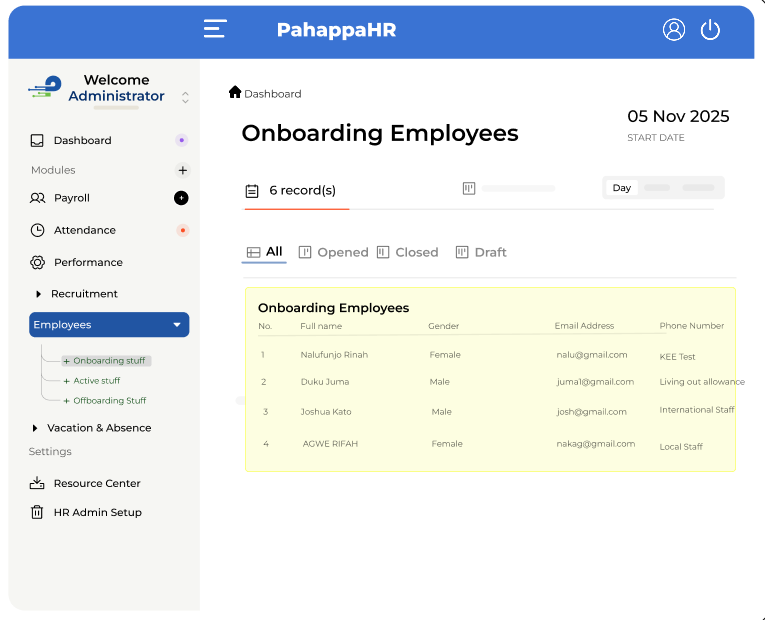 Automated onboarding process for new employees using PahappaHR